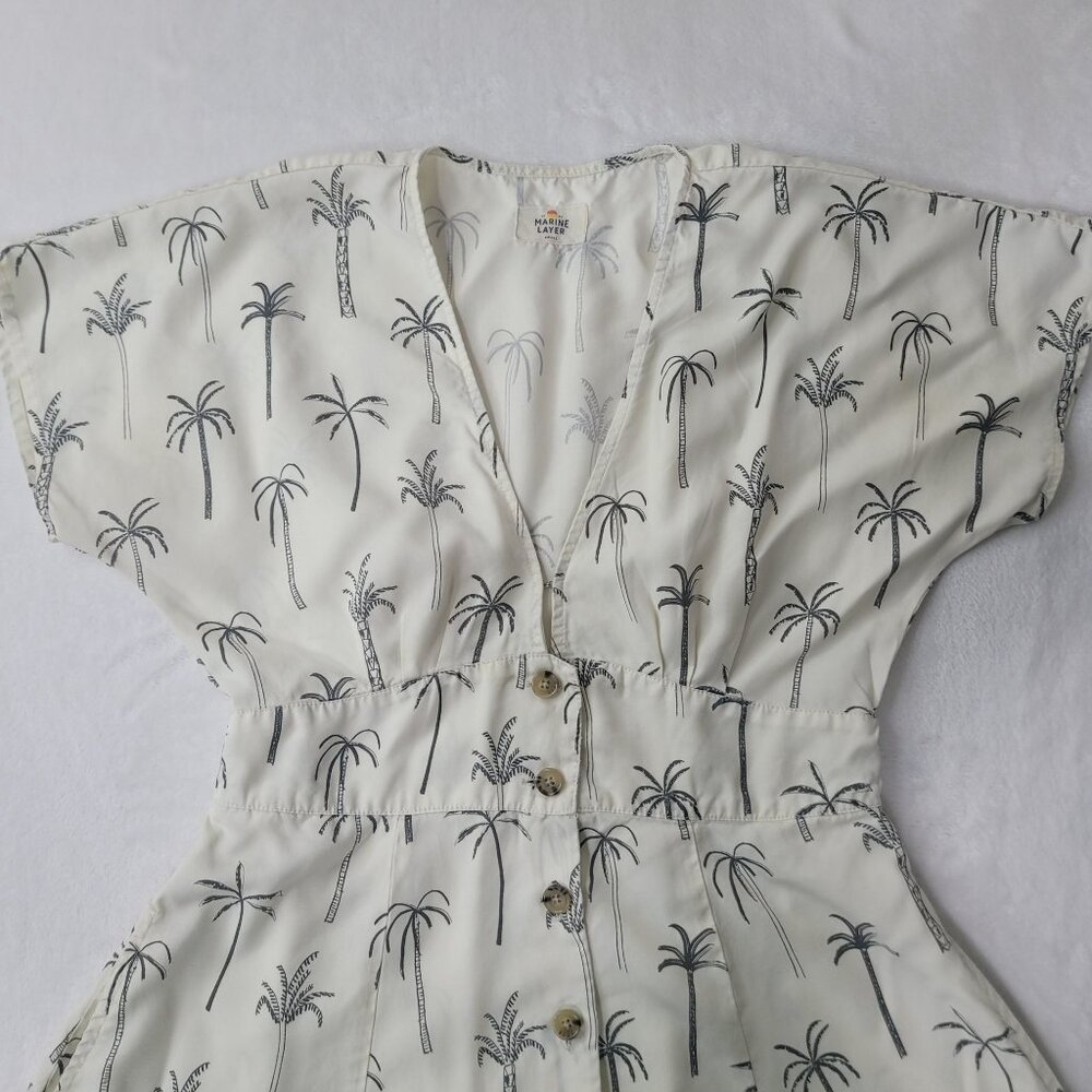 Marine Layer Camila Women's Mini Dress in White Palm Print Size Small - Picture 3 of 10